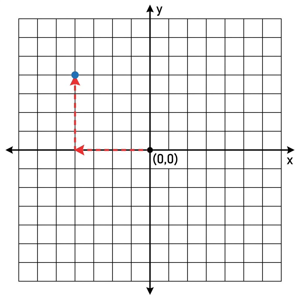 We want to find the point -3, 4 on the coordinate plane. To reach this location, we need to determine how many units to move.
