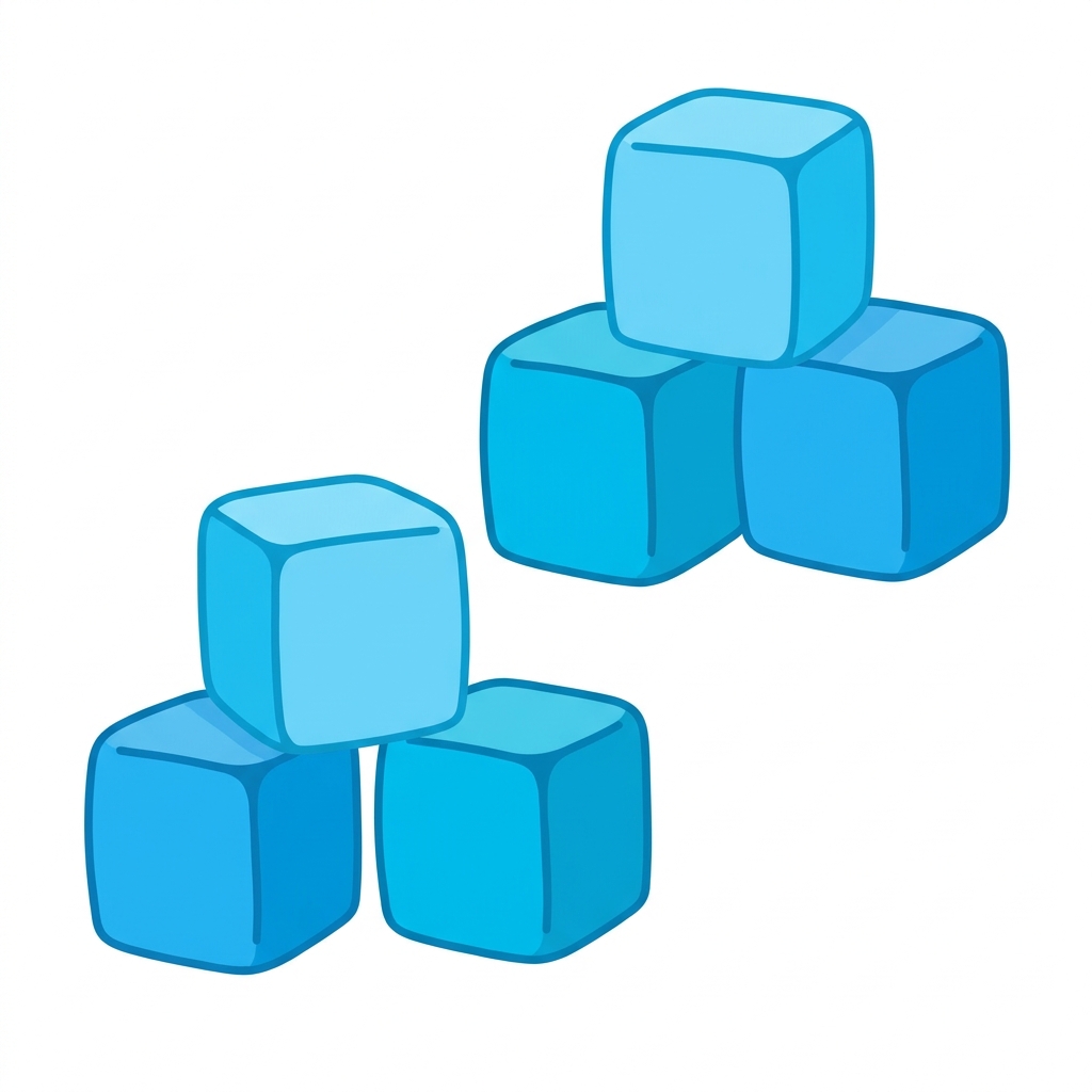 Look at these two groups. They are the same. We call this doubles. Three and three make six. This helps us add.
