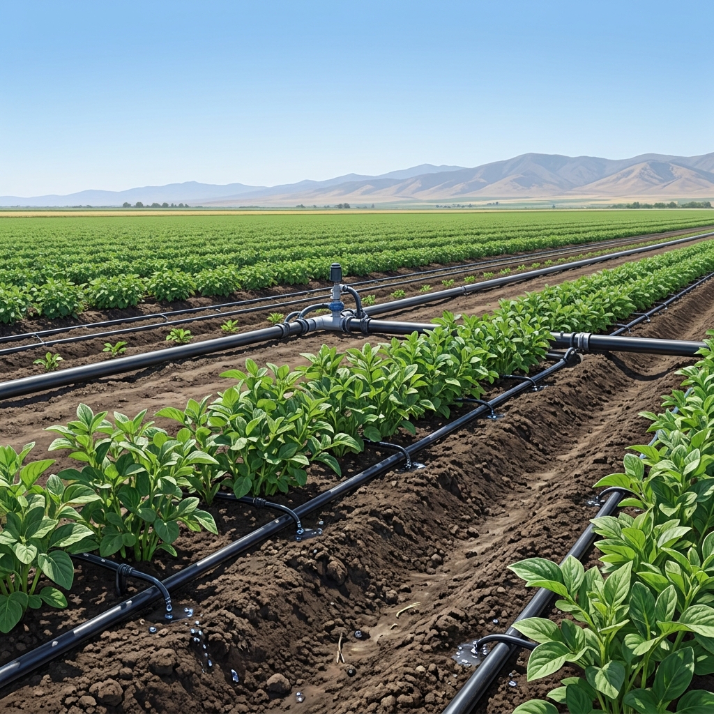 In the Central Valley, farmers use drip irrigation to save water. This is resource management because it uses less water.