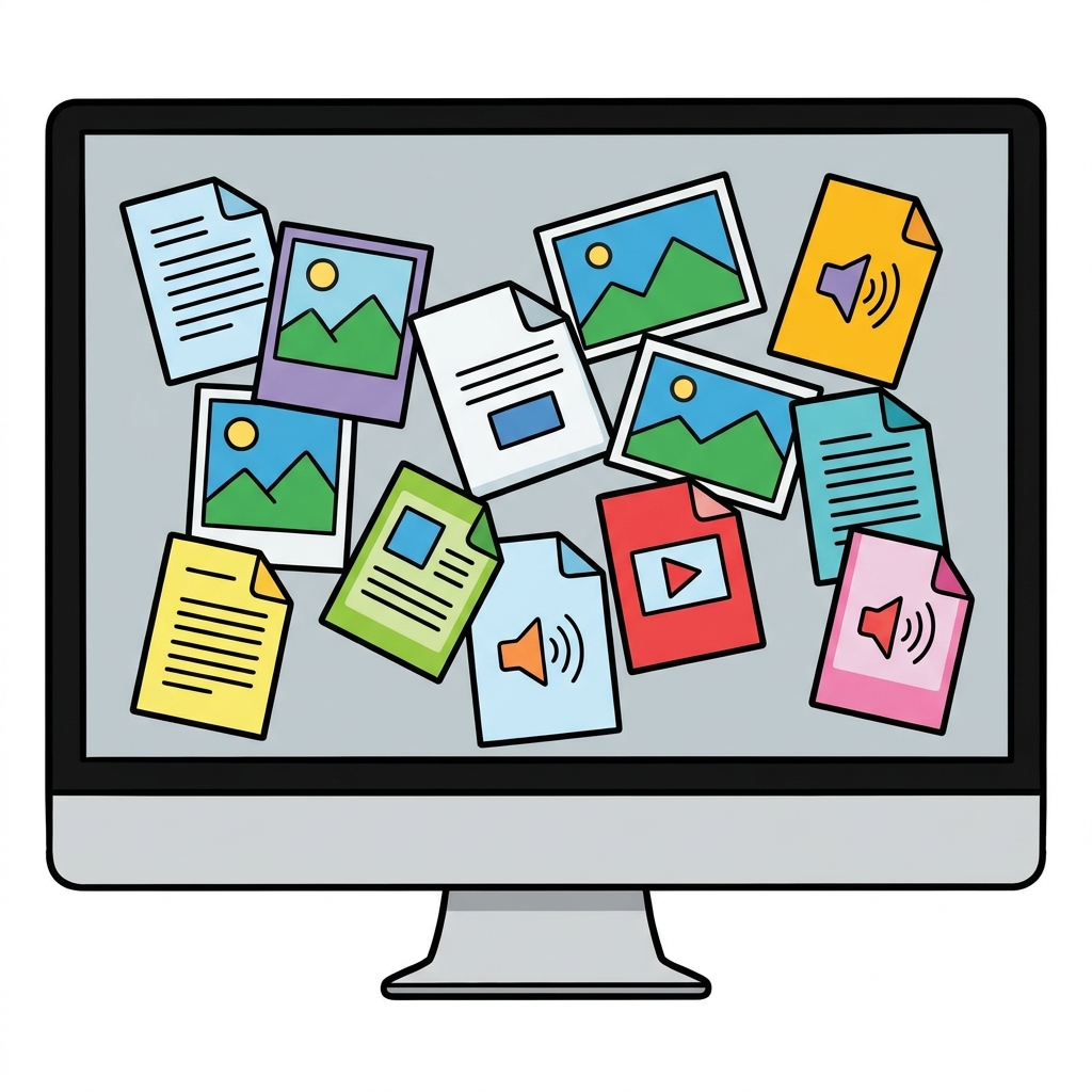 Another non-example is putting all your files on the desktop without any folders. This makes it hard to find things. To fix.