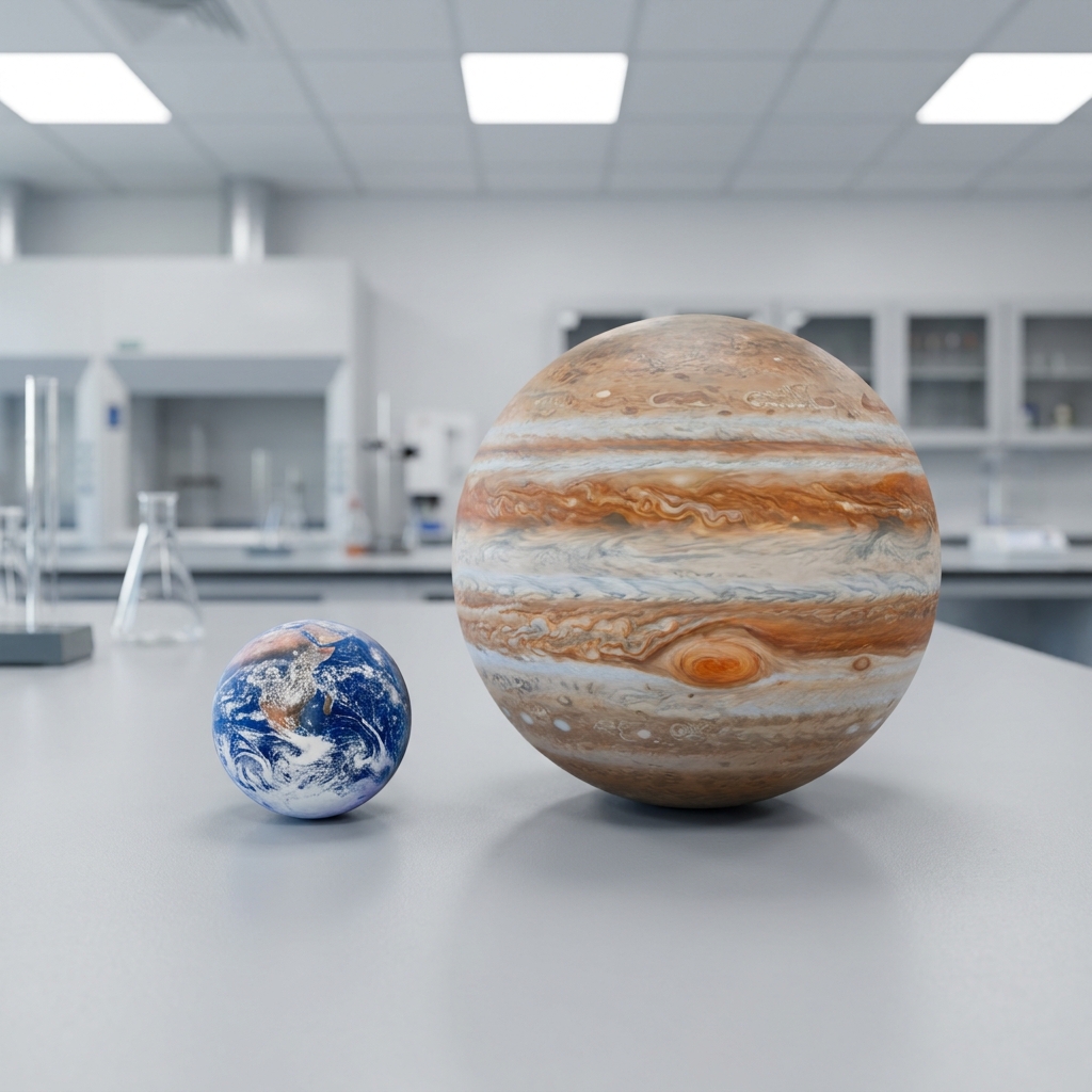 Earth has a diameter of about 12,742 kilometers. Jupiter is much larger, with a diameter of about 139,820 kilometers. If we.