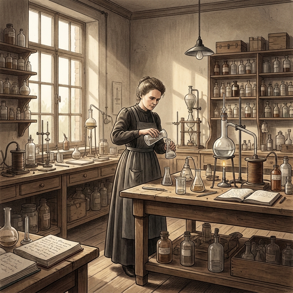In a biography, the author writes, 'Marie Curie discovered radium. She worked hard in her laboratory.' The pronoun 'She'.