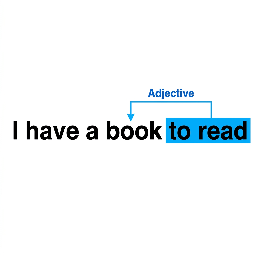 In the sentence 'I have a book to read', the infinitive 'to read' acts as an adjective describing the book.