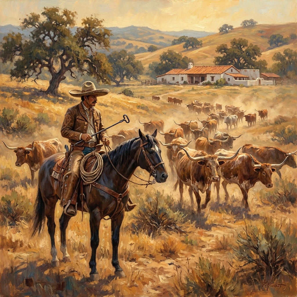 A vaquero was a skilled worker who spent his days on horseback. He managed the cattle, moved them to new grazing areas, and.