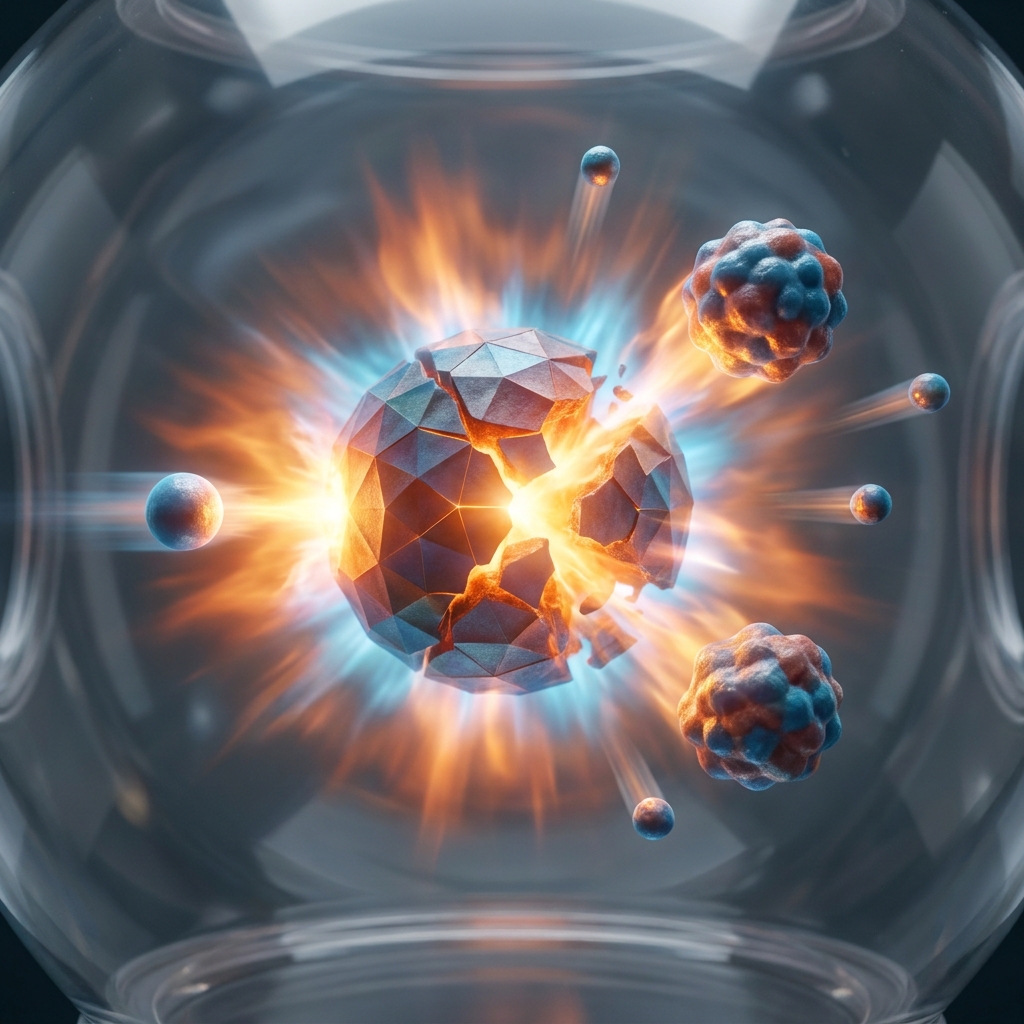 Fission is an example of nuclear energy release. When a Uranium-235 nucleus is hit by a neutron, it splits, releasing.