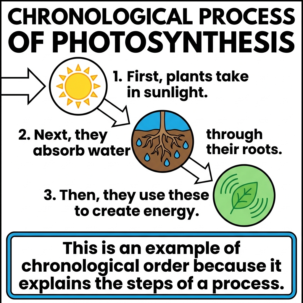Photosynthesis is the process by which plants make their own food. First, plants take in sunlight. Next, they absorb water.