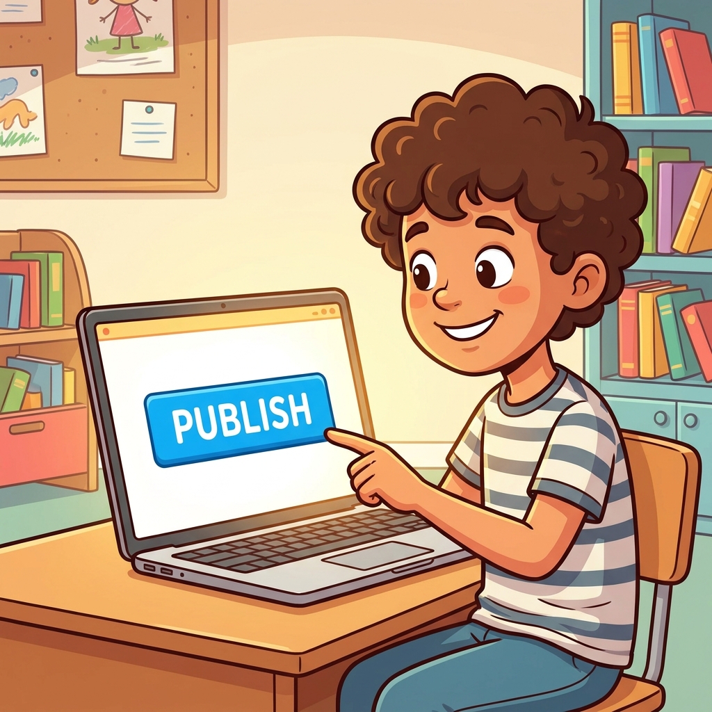 When your writing is finished, you can share it with others by clicking a publish button. This makes your work visible on a.