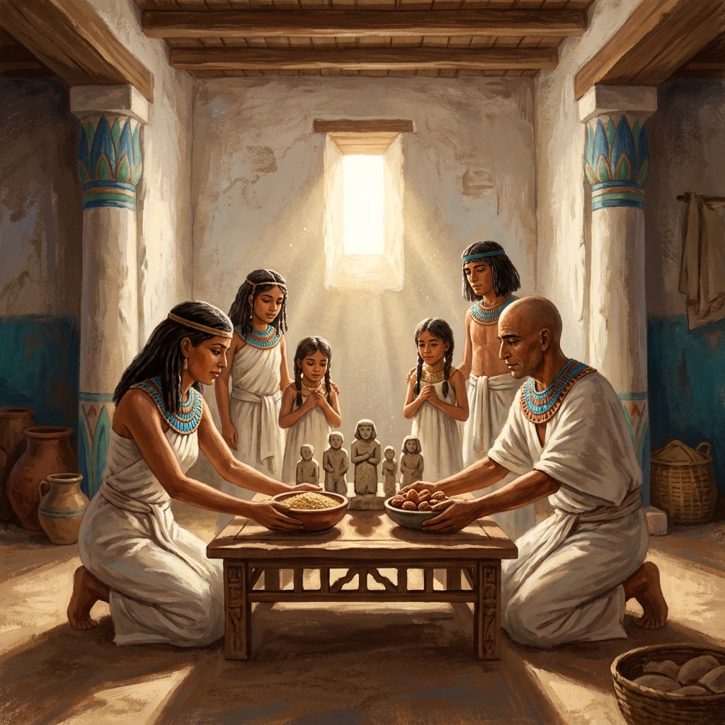 Now let's travel from Mesopotamia to Egypt, where the pharaoh was seen as a god on earth. In an Egyptian household, families.