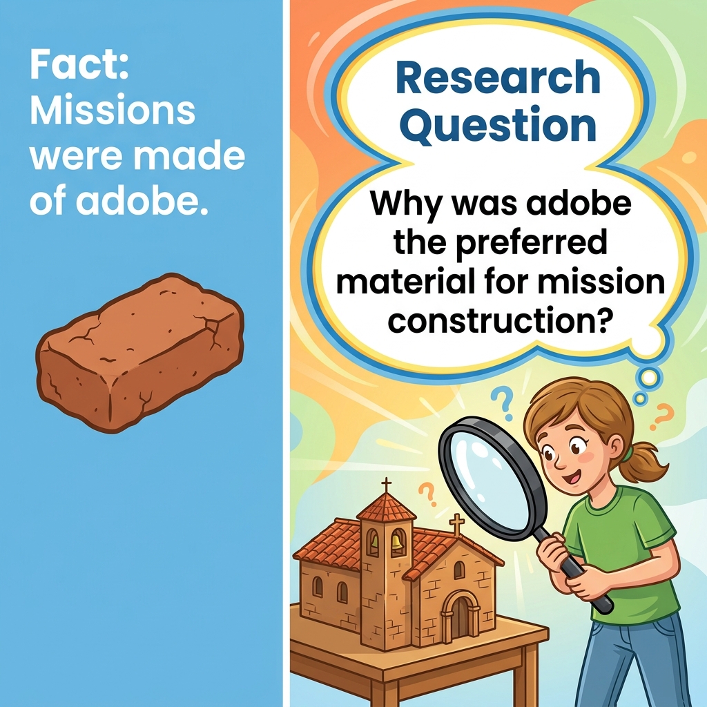 A non-example of a research project is simply stating, 'Missions were made of adobe.' This is just one isolated fact rather.