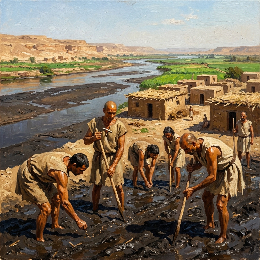 In ancient Egypt, the Nile River flooded every year. This flooding brought rich, dark silt to the banks. Farmers used this.