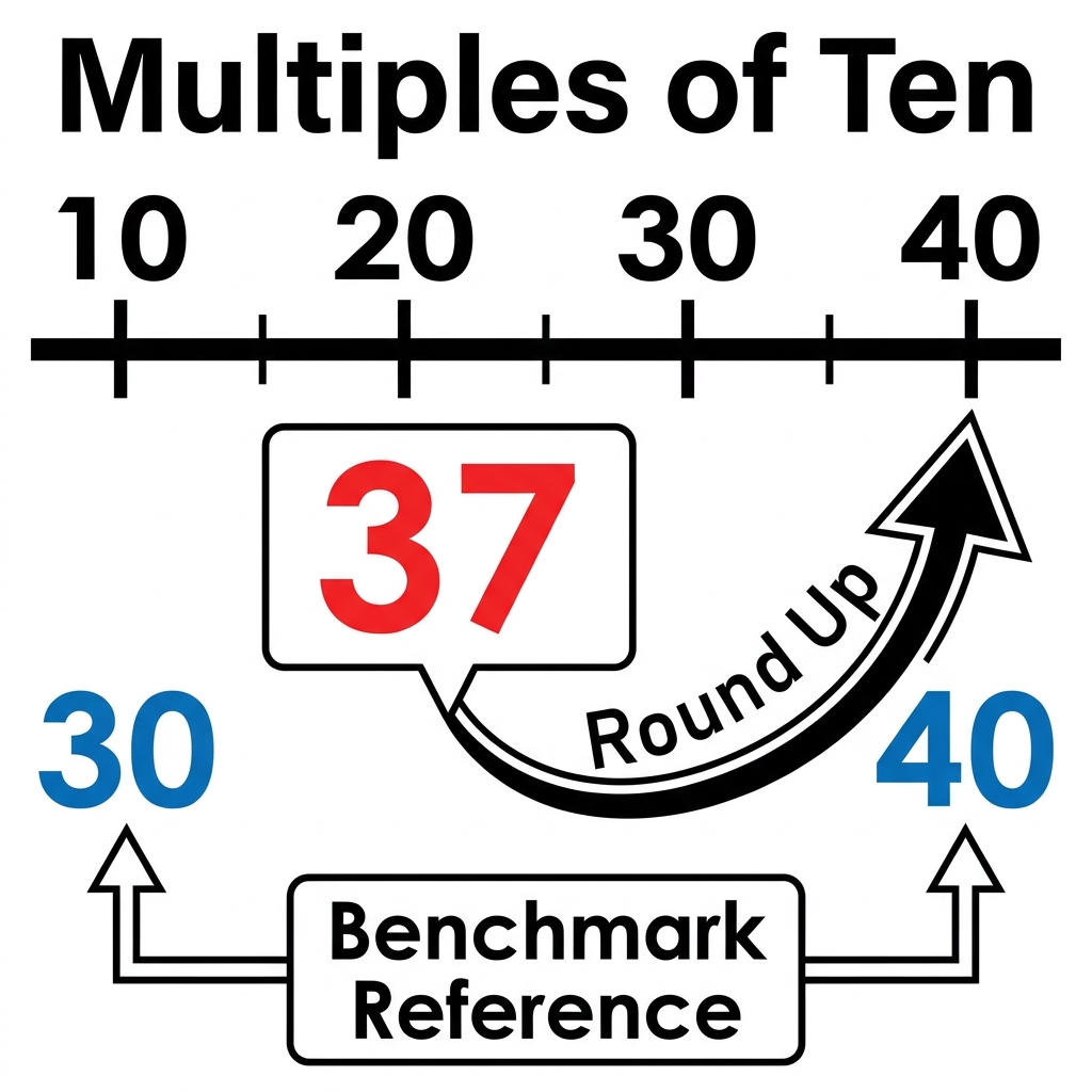 We already know how to count by tens, like 10, 20, 30, and 40. We can use these multiples of ten as benchmarks to help us.