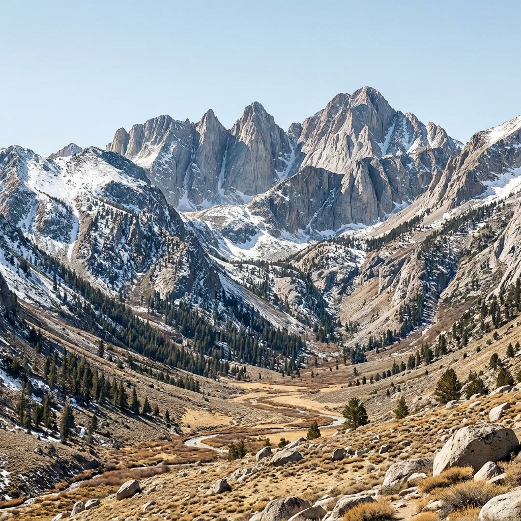 The Sierra Nevada mountains formed primarily through tectonic uplift. The crust was pushed up to form high, jagged peaks.