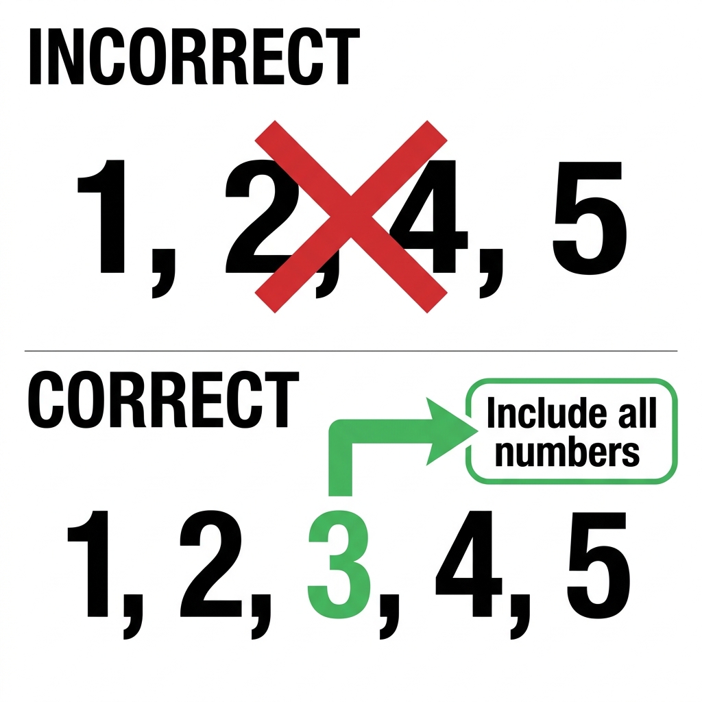 If we count 1, 2, 4, 5, that is not skip-counting because we skipped a number by mistake. To fix it, we should count 1, 2.