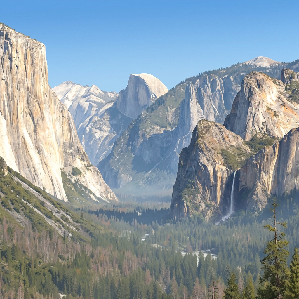 Sunlight hits the granite cliffs of the Sierra Nevada. The granite is a hard, light-colored rock that reflects a lot of.