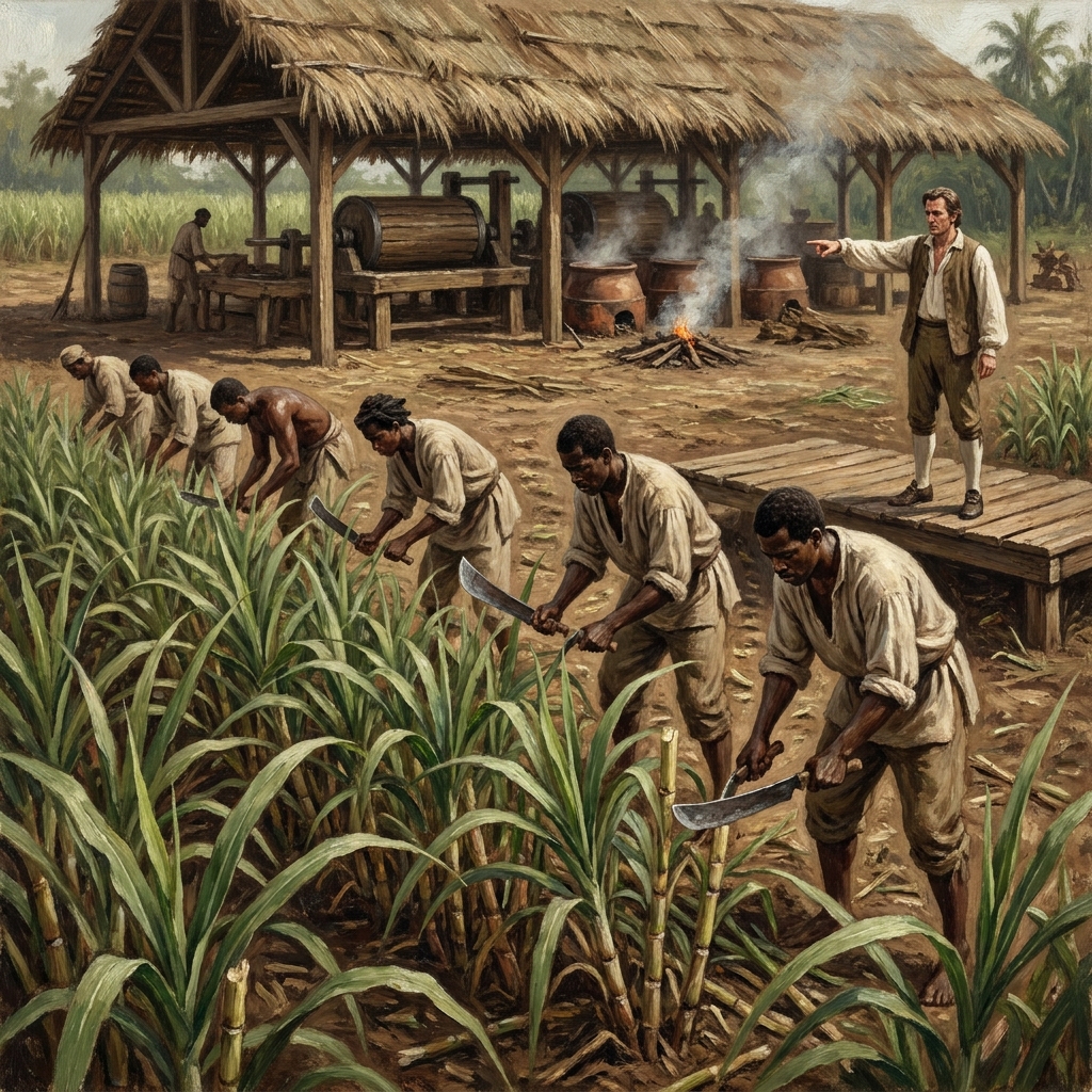 Sugar plantations were large farms in the Americas where sugar cane was grown. Because sugar was in high demand in Europe.