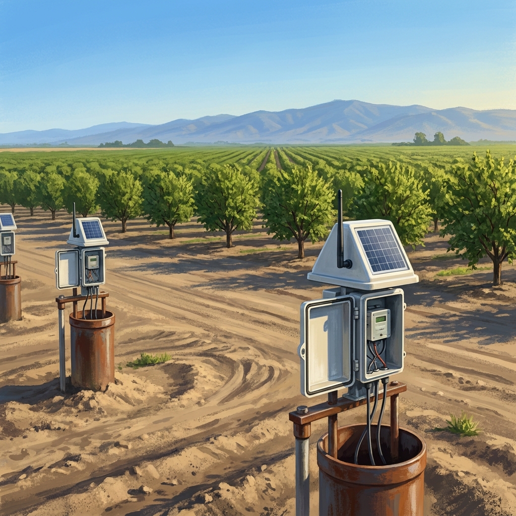 In the Central Valley, farmers rely on groundwater. We can set up a network of sensors to measure the water level in wells.