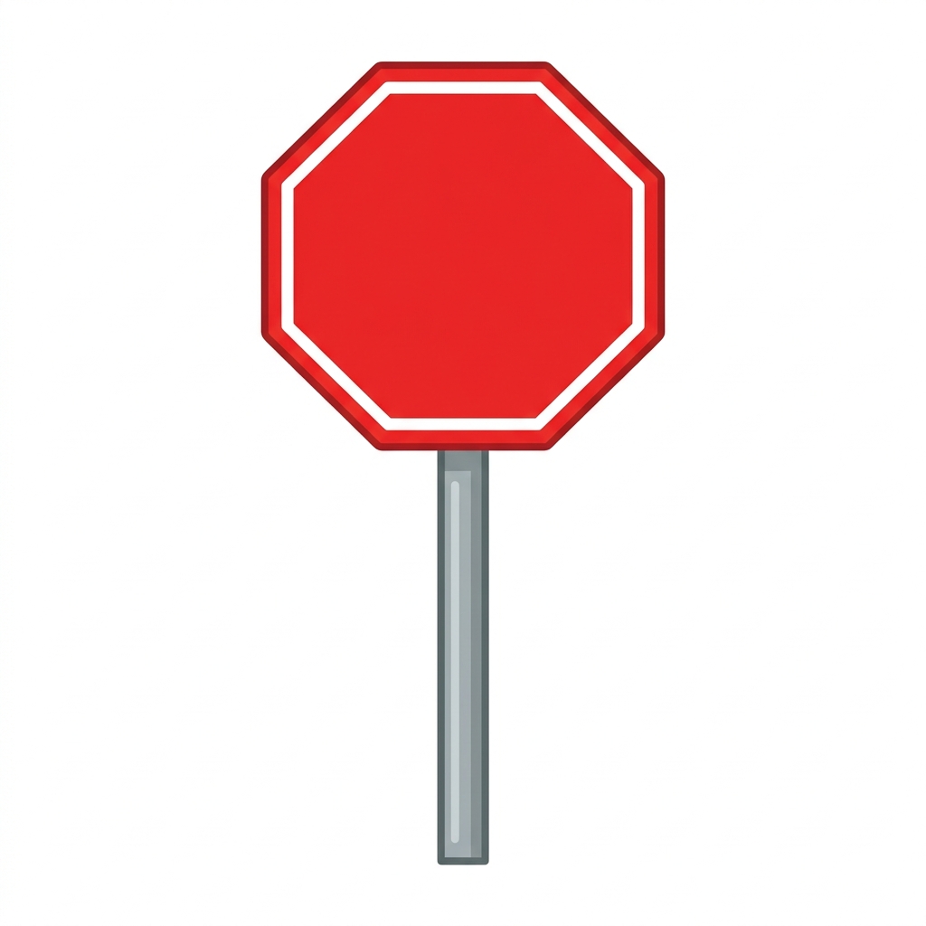 This red sign is a stop sign. It tells cars to stop. We see it on the road.