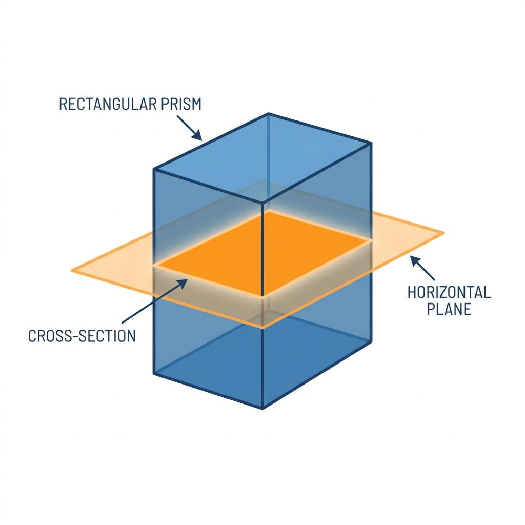 A horizontal slice of a rectangular prism results in a rectangle. This is because the horizontal plane is parallel to the.