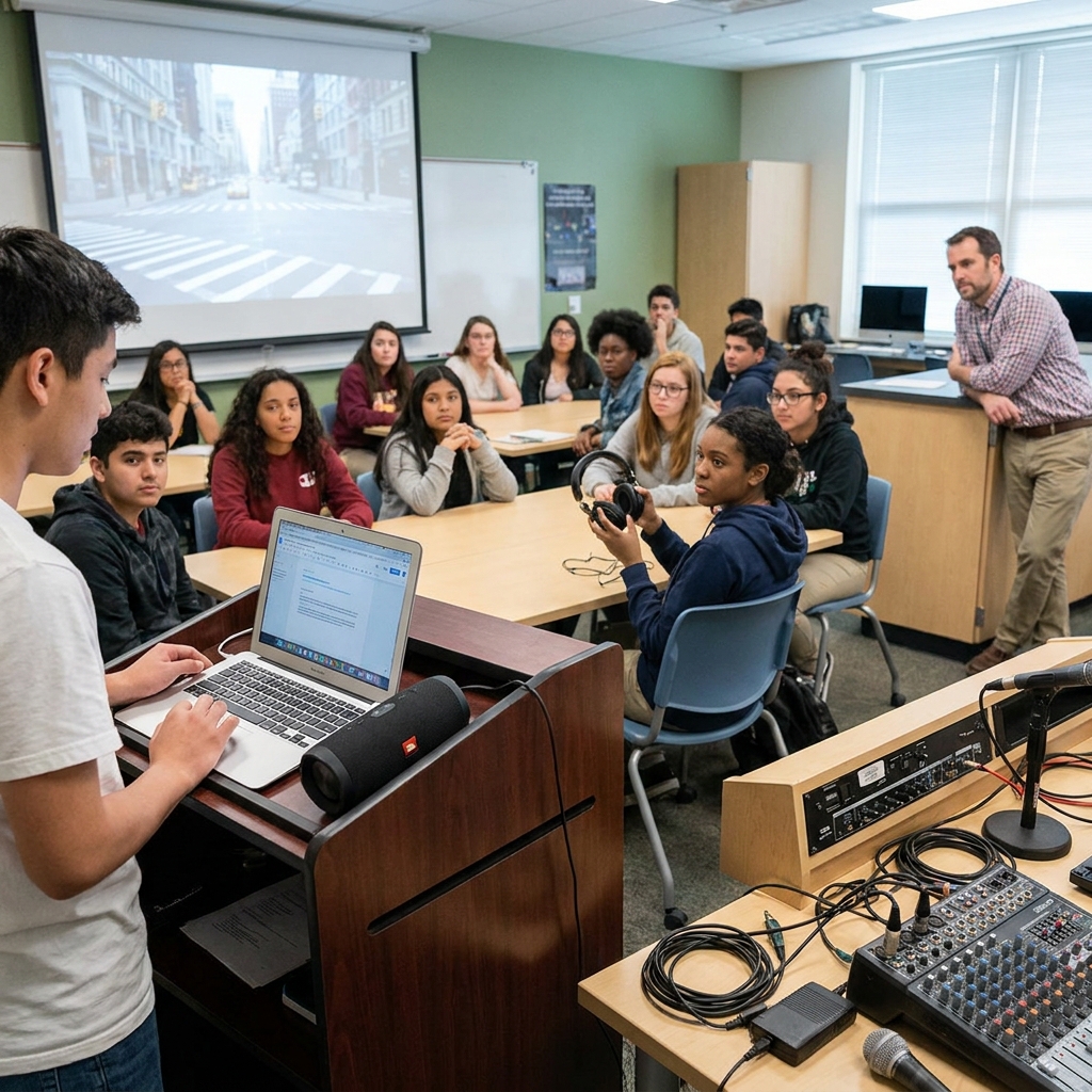Audio elements can increase audience engagement during persuasive arguments by providing real-world context. Imagine a.