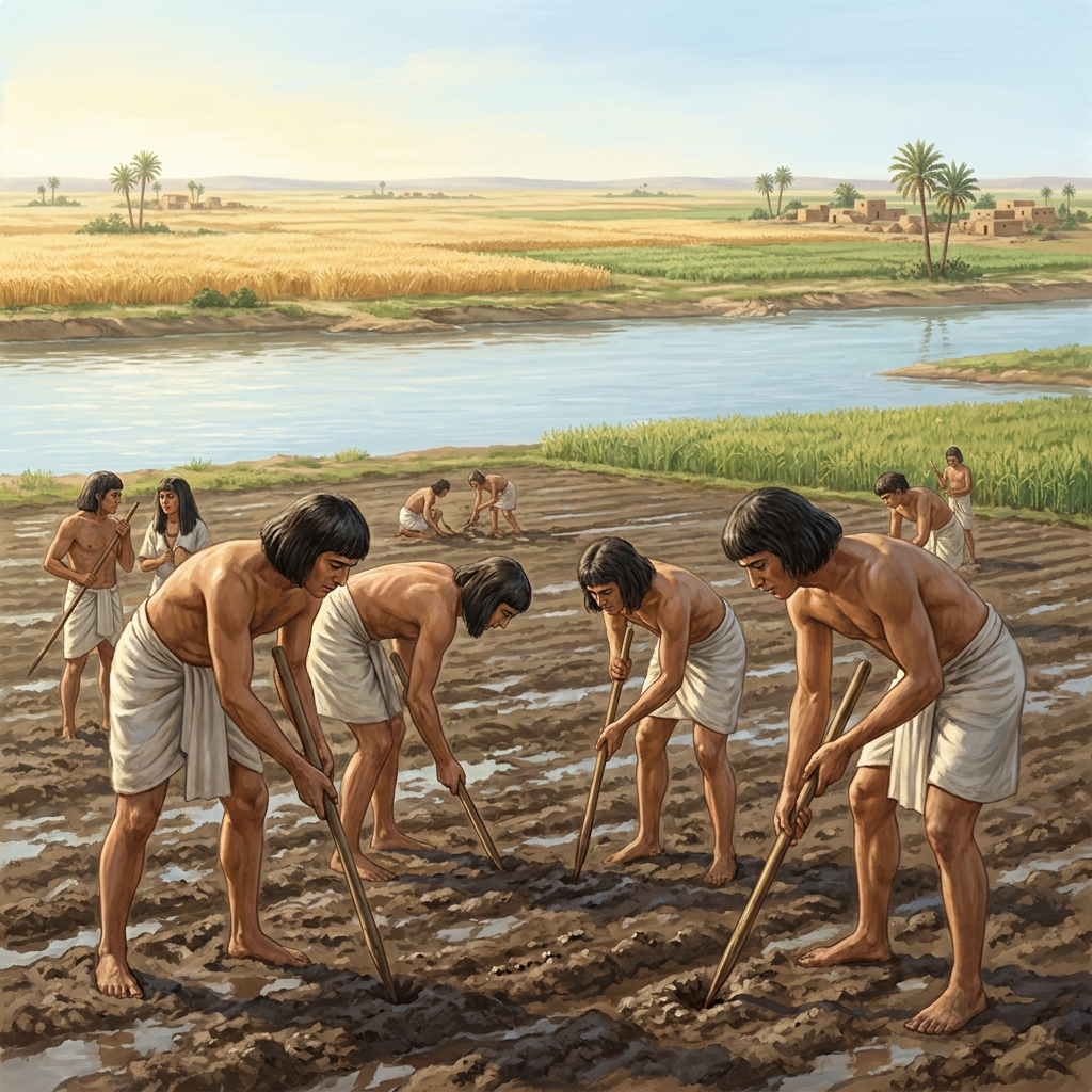 The Nile River flooded every year, leaving behind rich soil that helped farmers grow wheat and barley. This is a fact. An.