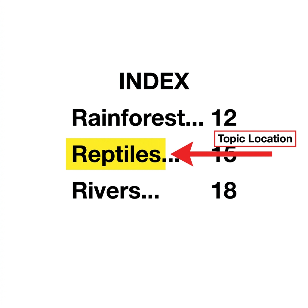 An index is a list at the back of a book. It tells us exactly which page to go to for a topic. If we want to learn about.