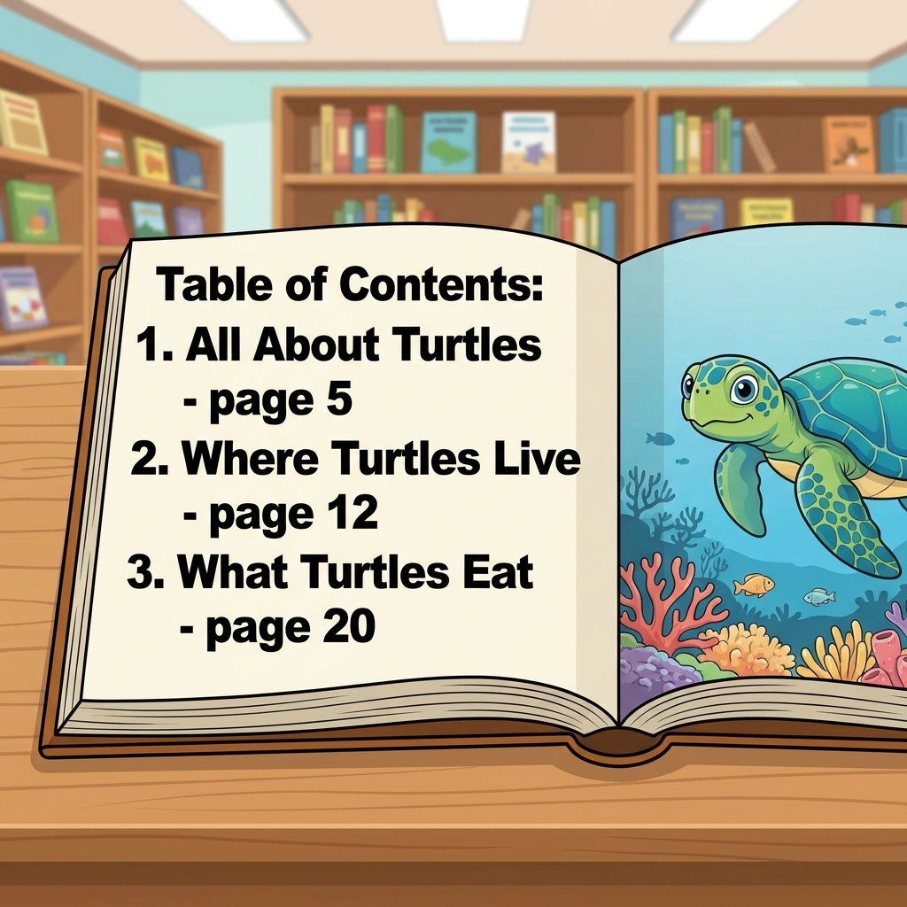 Reference books help us find information. A table of contents is a list at the front of a book that shows the page numbers.
