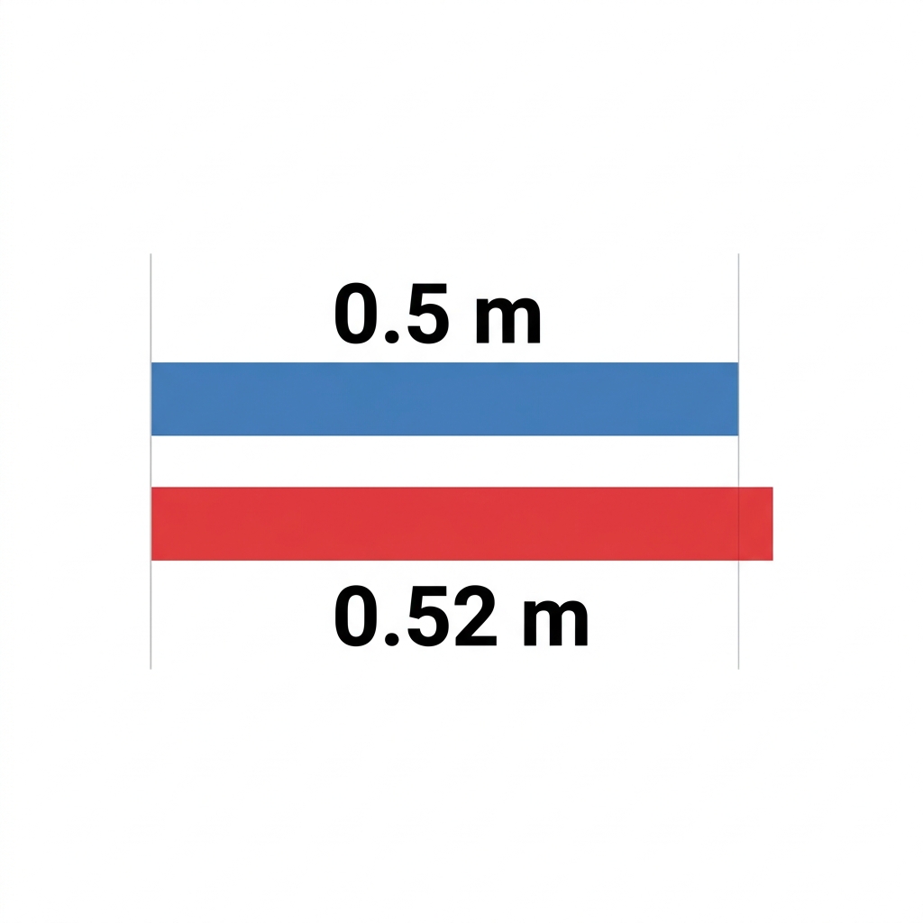 Imagine you have two ribbons. One ribbon is 0.5 meters long, and the other is 0.52 meters long. We can compare these lengths.
