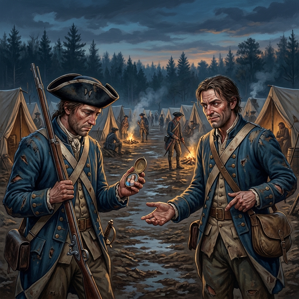 In a story about the American Revolution, one soldier fights to protect his home, while another soldier fights to earn.