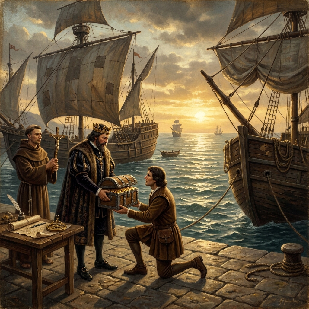 The Spanish Crown funded Christopher Columbus to sail west. His aim was to find a new route to Asia to spread Catholicism.