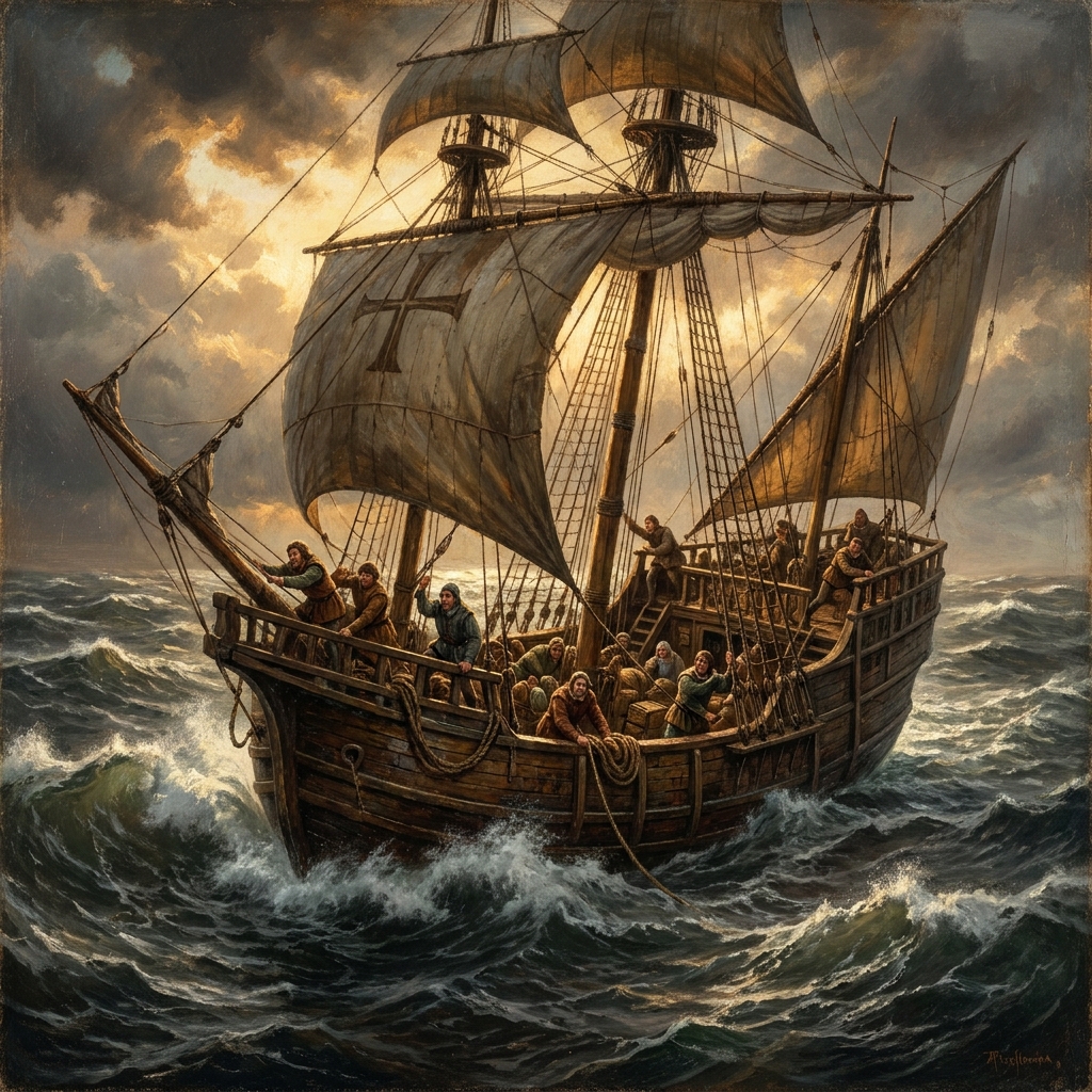 Columbus aimed to find a new route to Asia. He faced the obstacle of unknown ocean currents and the fear of his crew. Let's.