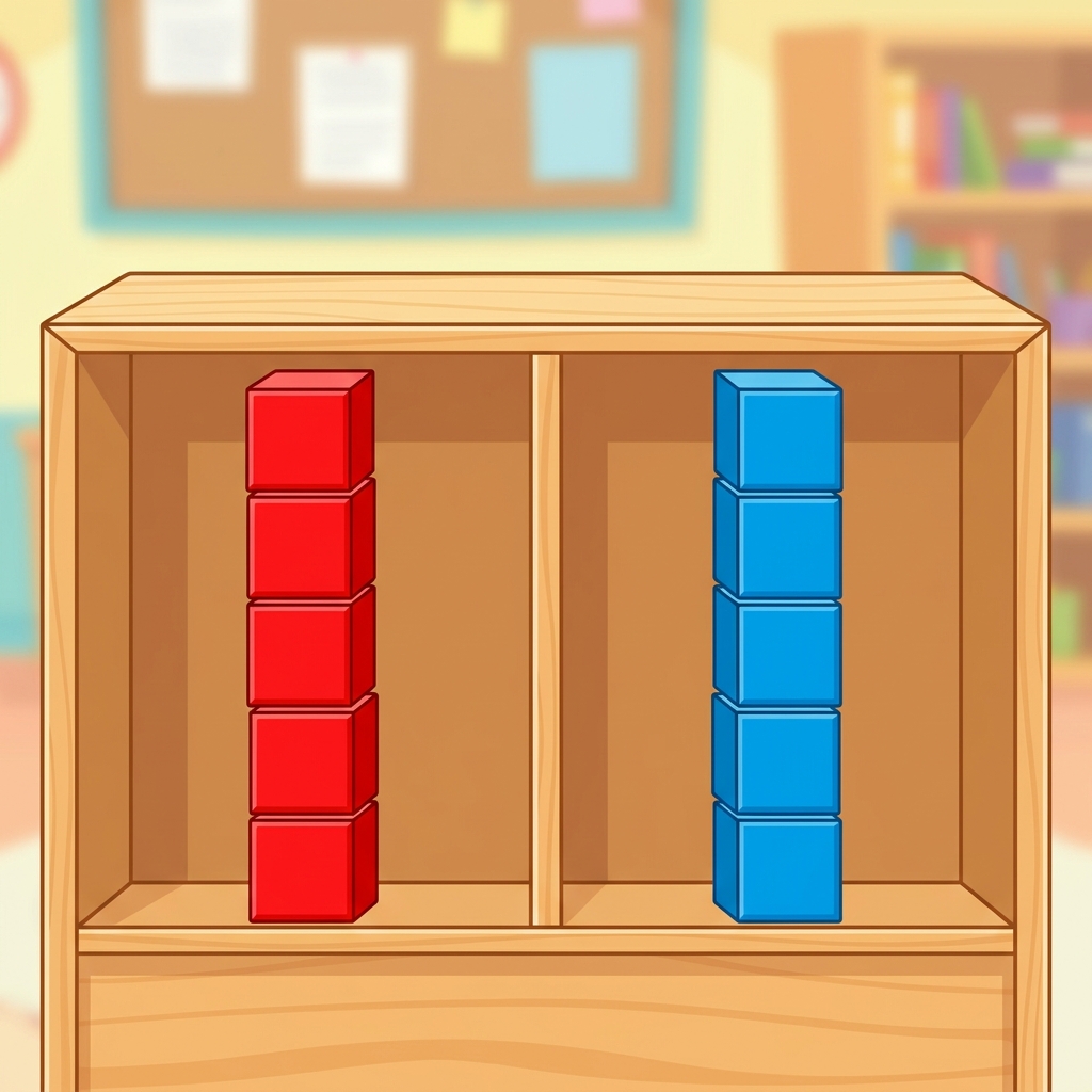 We can store things by putting them in groups. Look at these blocks. I will put all the red ones together. This helps us.