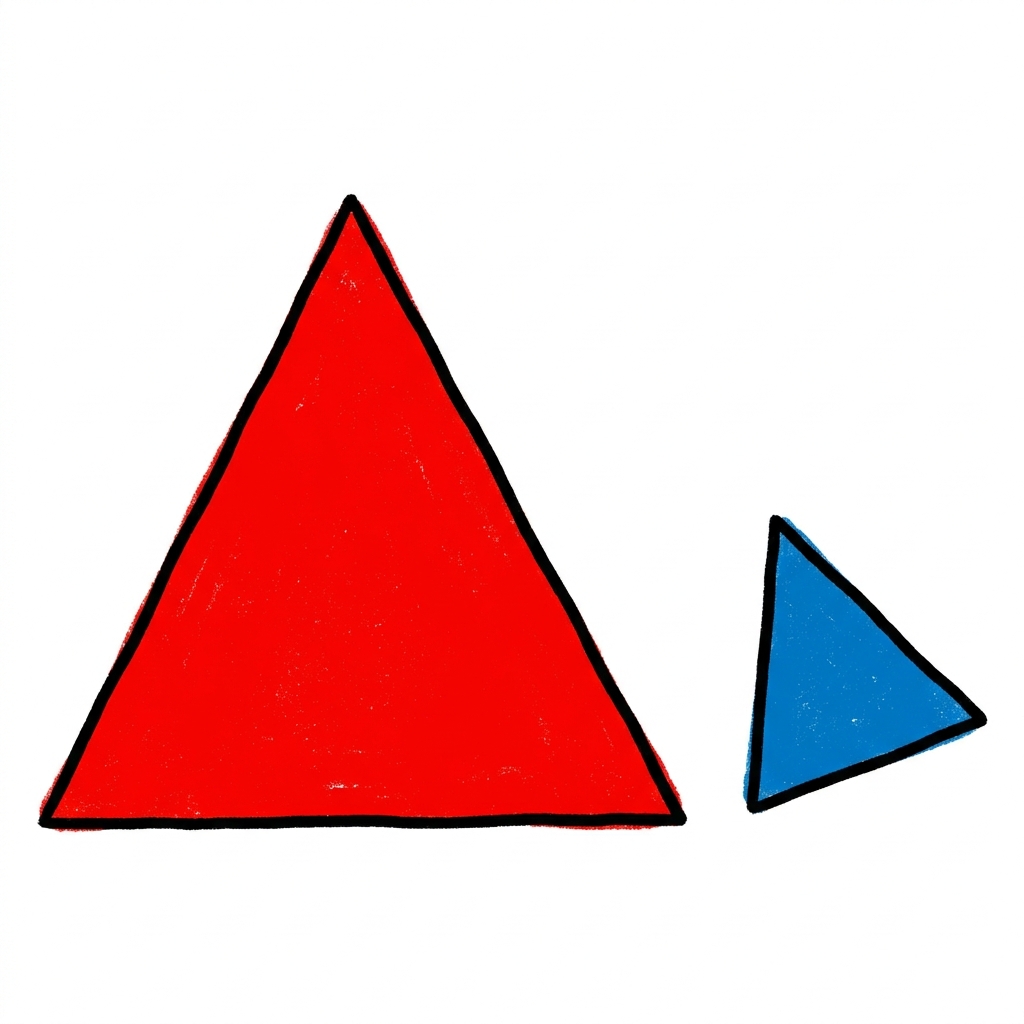 Look at these two triangles. One is big and one is small. They are both triangles because they have three sides.