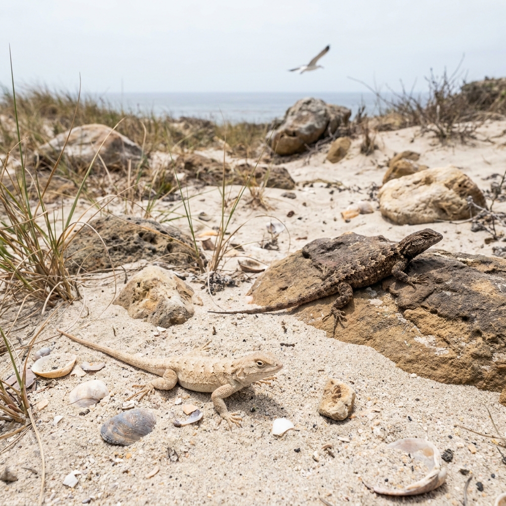 On the Channel Islands, some lizards are light-colored and others are dark-colored. The light-colored lizards blend in with.