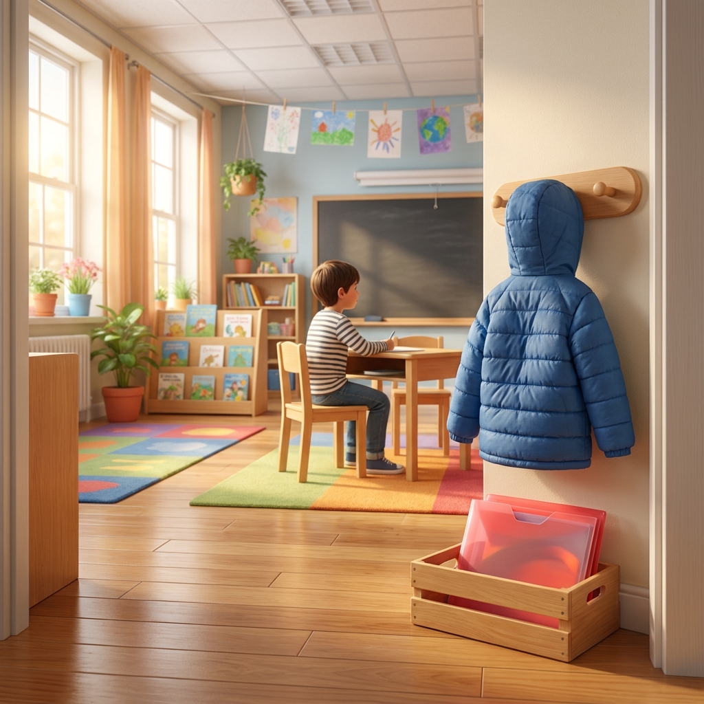 Our Morning Arrival algorithm: 1. Hang up coat, 2. Put folder in bin, 3. Sit at desk. Let's trace what this program does.