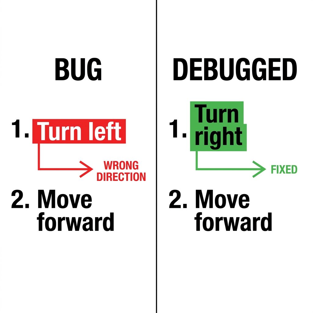 In programming, we call a mistake a bug. When you find a bug and change the code to fix it, you are debugging. For example.