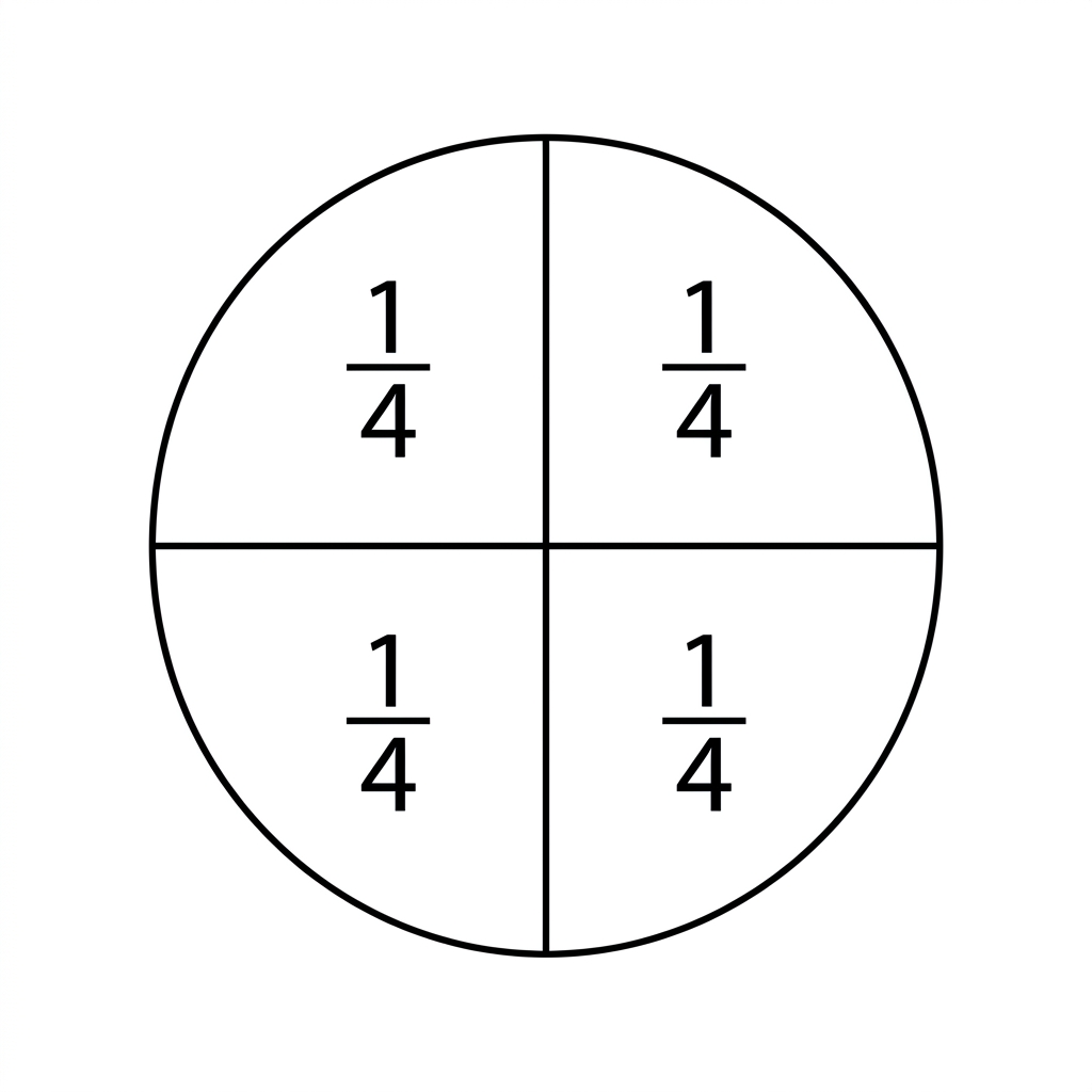 When we look at a circle, we can divide it into 4 equal parts. Each part is called one-fourth. We can label each section as.