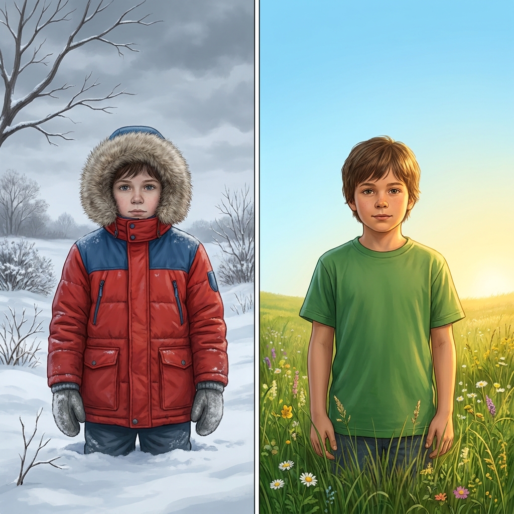 Think about your own life. In winter, you wear a heavy coat because it is cold. In summer, you wear a t-shirt because it is.