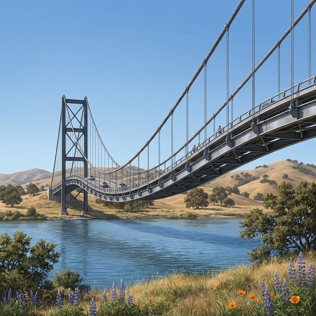 California has many earthquakes, so engineers design bridges to be safe. One design uses flexible steel that can bend.