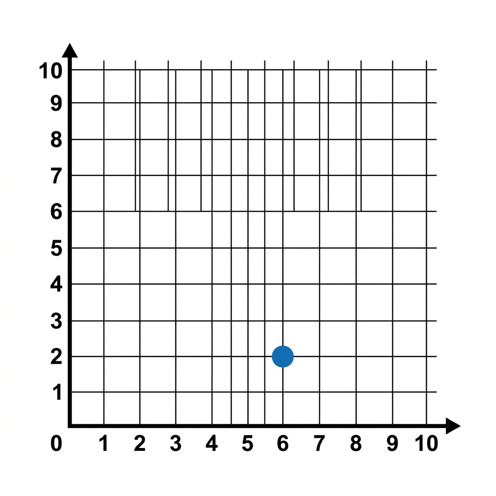 A drone flight path is plotted on a grid. The landing pad is at six, two. Let's find this point.