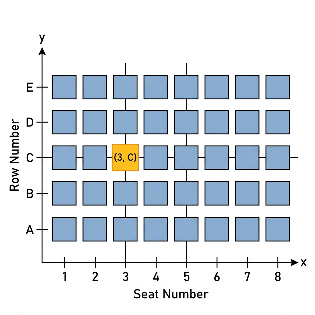 A movie theater uses a row number and a seat number to pinpoint a unique location, just like a coordinate grid where each.