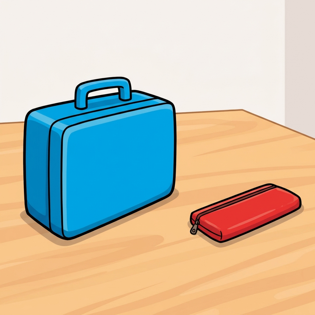 A lunchbox is larger than a pencil case and can hold more items. The lunchbox has a greater volume than the pencil case.