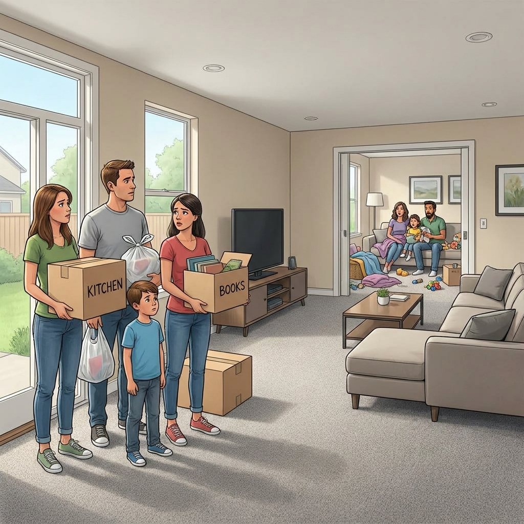 Imagine a family moves into a house that they bought from a stranger. When they arrive, they find that another family is.
