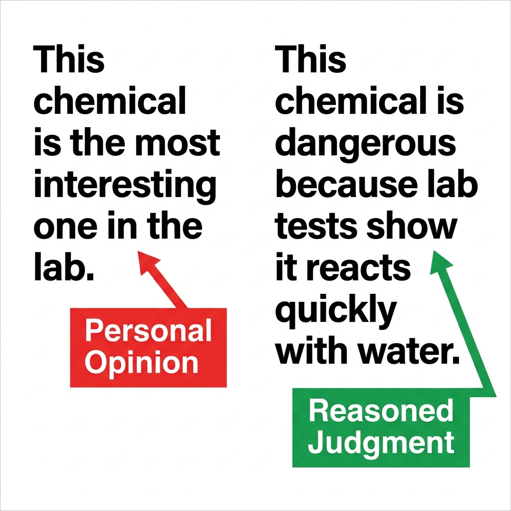 A non-example would be: 'This chemical is the most interesting one in the lab.' This is not a reasoned judgment because it.