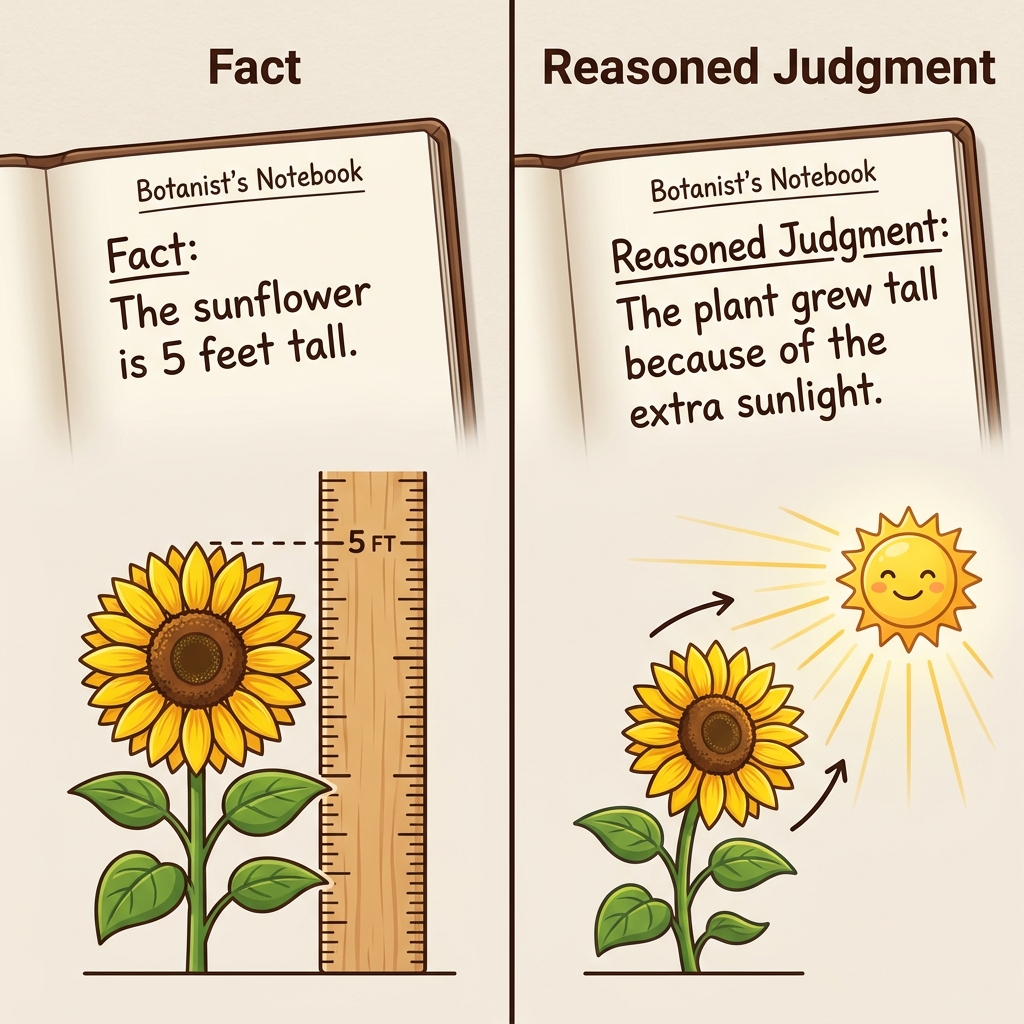 A botanist studies plants. In their field notes, they might write: 'The sunflower is 5 feet tall.' This is a fact because it.