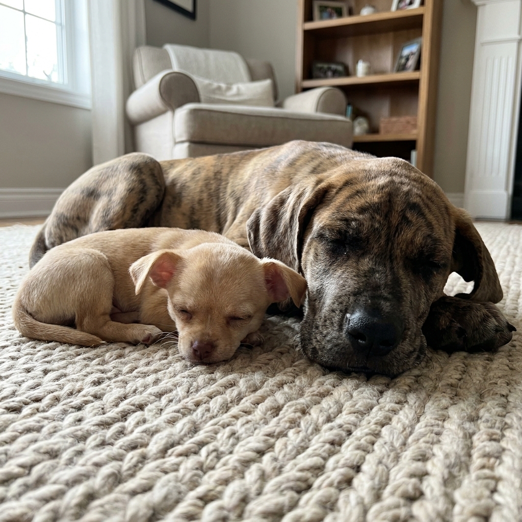 Think about different dog breeds, like a tiny Chihuahua and a large Great Dane. When they are born as puppies, they share.