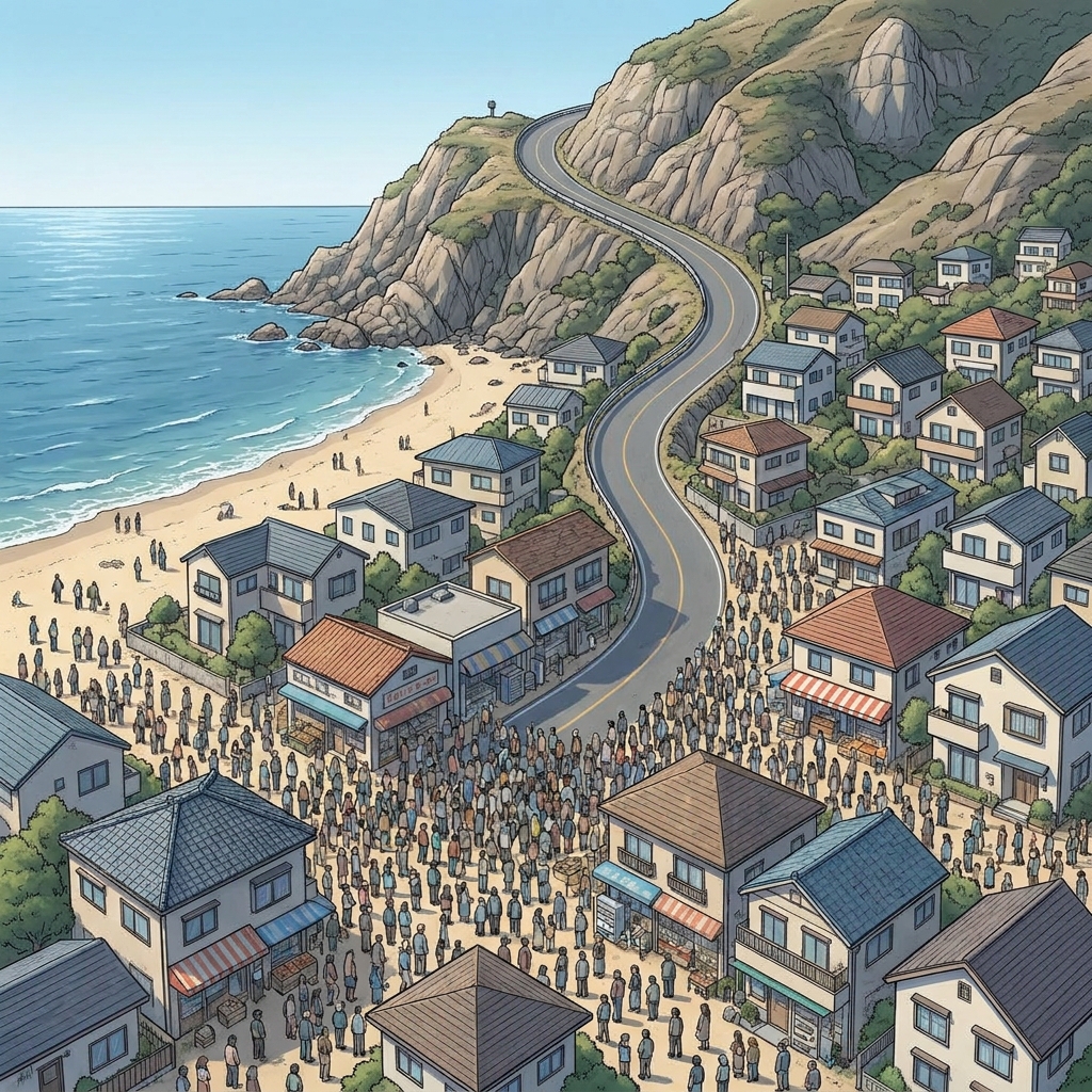 Imagine a coastal town that is vulnerable to tsunamis. The town has one road leading to high ground. The data shows that 500.