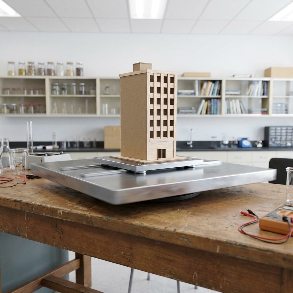 Imagine we are testing a seismic-resistant base for a model building. We place the building on a base that can slide. When.