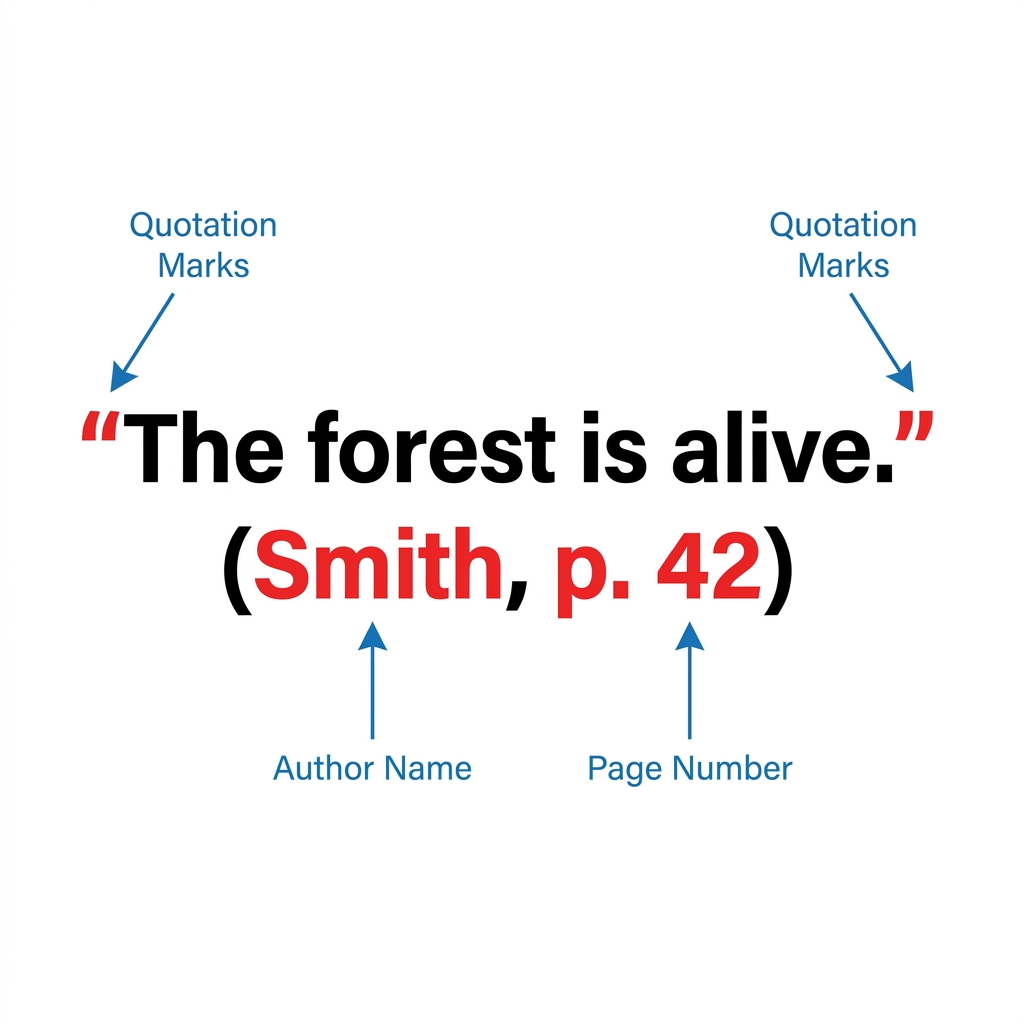 This is a correct citation because it uses quotation marks for the exact words and includes the author's name and page.