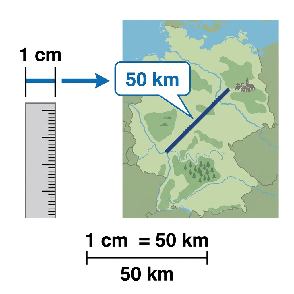 When measuring distances across a large region, we use a scale factor to represent the real world. If 1 centimeter on a plan.