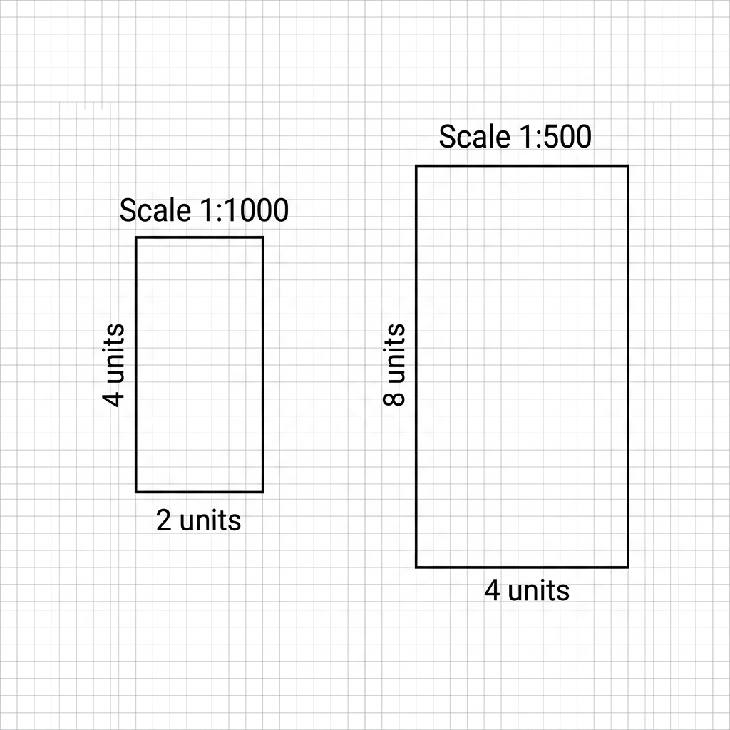 A large area of land can be represented at different scales. If a piece of land is represented by a scale of 1 to 1000, we.